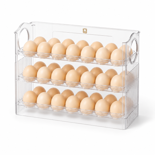 Ocalpur 30 Egg Storage Container, Automatic Flipping Egg Organizer for Refrigerator, Space‑Saving Kitchen Egg Storage Rack