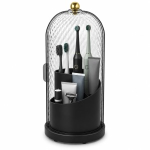 Ocalpur Toothbrush Holders with Cover, Rotating Toothbrush Storage for Bathroom Countertop, 3 Slots Tooth Brush Toothpaste Holder, Sliding Door, Drainage Holes(Black) Ocalpur Toothbrush Holders with Cover, Rotating Toothbrush Storage for Bathroom Countertop, 3 Slots Tooth Brush Toothpaste Holder, Sliding Door, Drainage Holes(Black)