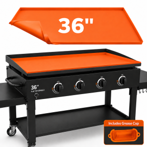 Ocalpur 36" Silicone Griddle Mat for Blackstone Griddle, Food‑Grade Reusable Silicone Grill Mat with Grease Cup for Easy Cleaning, Orange Ocalpur 36" Silicone Griddle Mat for Blackstone Griddle, Food‑Grade Reusable Silicone Grill Mat with Grease Cup for Easy Cleaning, Orange