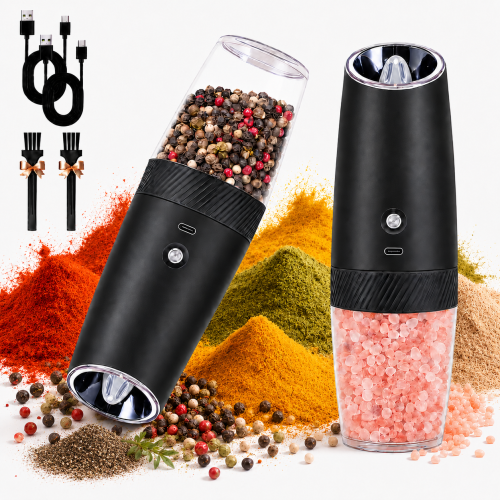 Ocalpur Electric Salt and Pepper Grinder Set, Rechargeable Gravity Pepper Mill 2 Pack with LED Light, Adjustable Ceramic Rotor, USB-C Shakers for Kitchen BBQ Camping Ocalpur Electric Salt and Pepper Grinder Set, Rechargeable Gravity Pepper Mill 2 Pack with LED Light, Adjustable Ceramic Rotor, USB-C Shakers for Kitchen BBQ Camping