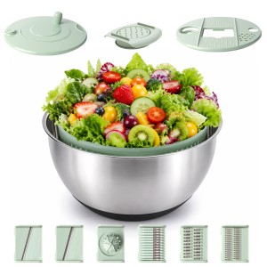 Ocalpur 3-in-1 Stainless Steel Salad Spinner, Vegetable Lettuce Spinner with 6 Blades, Vegetables Wash Bowl with Drainage Hole, Non-Slip Base, 4.76Qt Ocalpur 3-in-1 Stainless Steel Salad Spinner, Vegetable Lettuce Spinner with 6 Blades, Vegetables Wash Bowl with Drainage Hole, Non-Slip Base, 4.76Qt